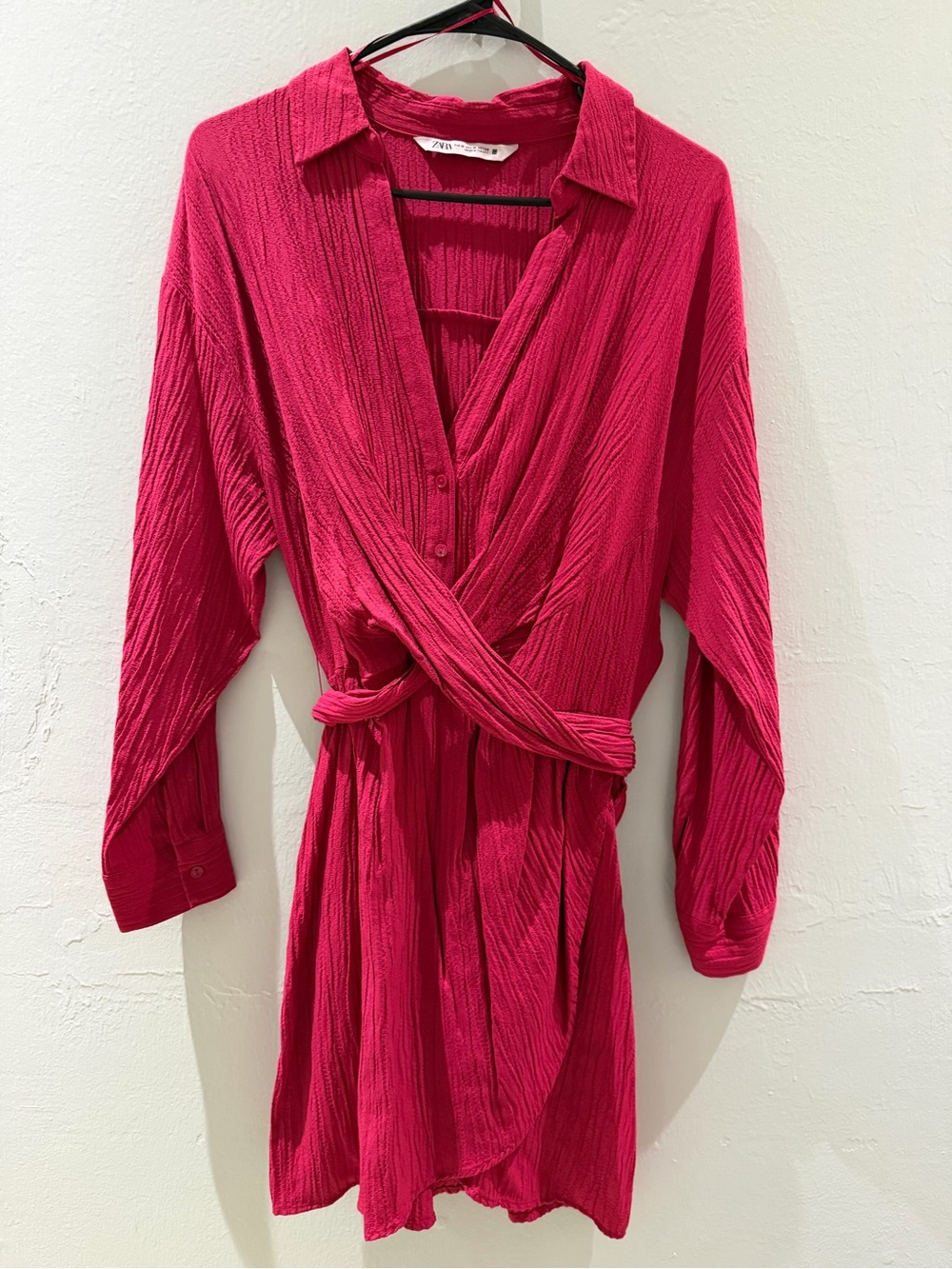 Zara Hot Pink Wrap Shirt Dress Robe